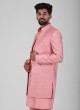 Thread Work Nehru Jacket Set In Peach Color